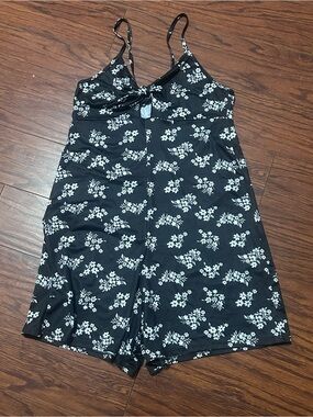 Black Floral Tie-Front Romper